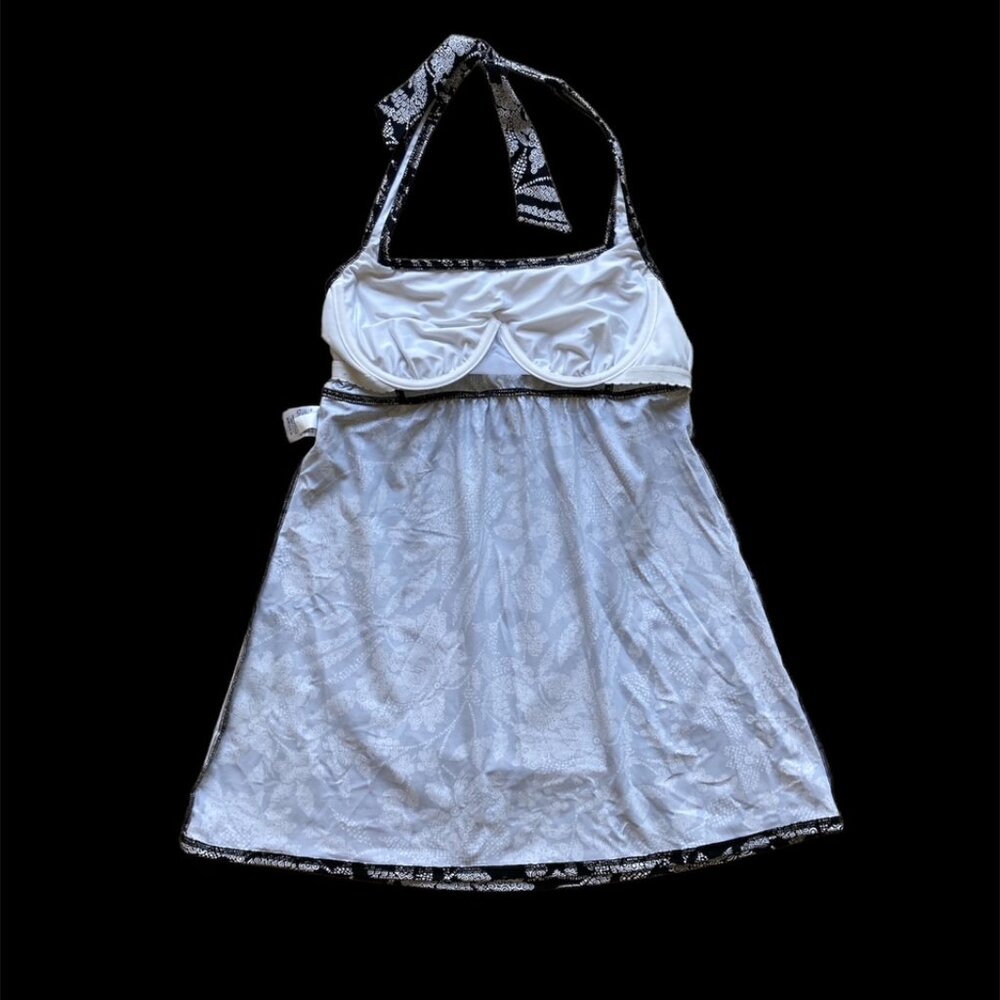Lands' End Black & White Print Square Neck Halter A-Line Swim Dress 12 Swim Top - Picture 8 of 15